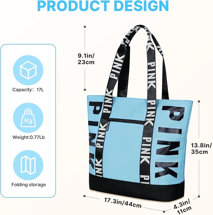Boomistry Travel Tote Bag for Women, Large Waterproof Beach Bag for Daily | 17L Tote Bag with Zipper, Travel Handbags For Daily, College, Work, Shopping - Image 3