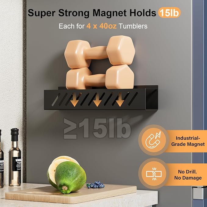 2-Pack Magnetic Stanley Cup Holder with Tumbler Lid & Straw Organizer for Full Stanley 30/40 oz Tumblers - Stores Bottle, Lid & Straw on Fridge/Iron - Removable | Magnetic holder for 8 Stanley 30/40 oz tumblers with lid & straw organizer, Mounts on fri... - Image 3