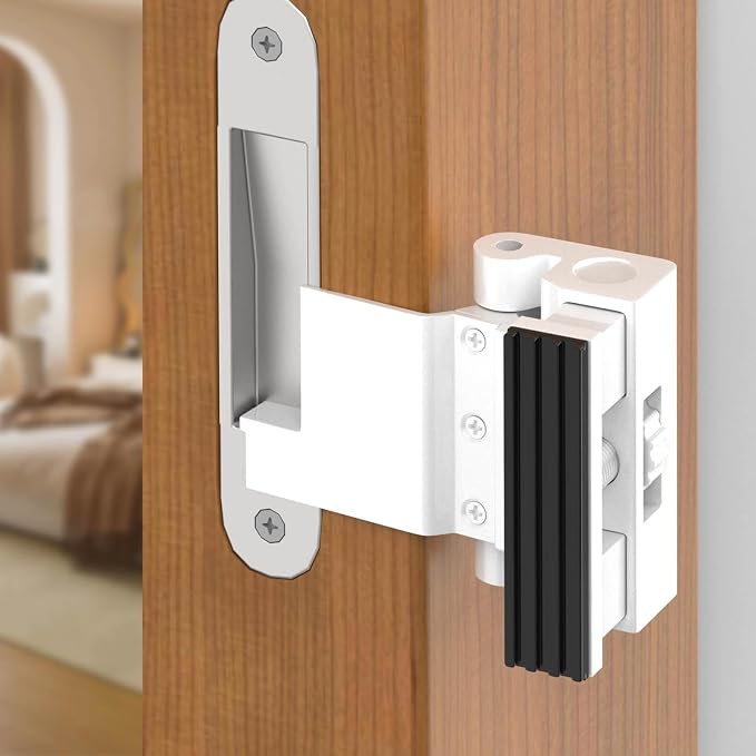Upgraded Portable Door Lock for Travel & Home - No Drill Adjustable Security Lock for Inward Swing Doors, Fits Apartments & Hotels, Withstands 800lbs Force (1, White - Portable) by Unknown