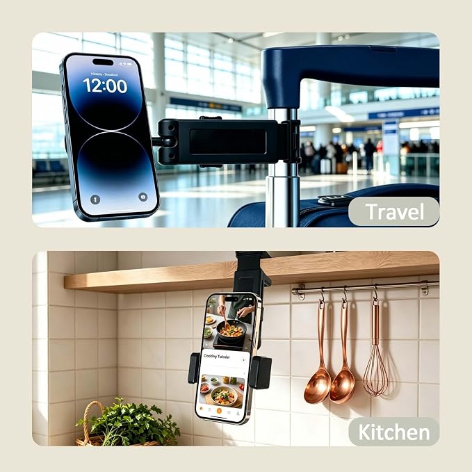 Airplane Travel Essentials Phone Holder for Desk,Magnetic Phone Holder with Clip, 360° Rotation, Travel Essential Mount for Airplane for Airplane, Travel Must Haves Phone Stand for Desk, Tray Table - Image 3