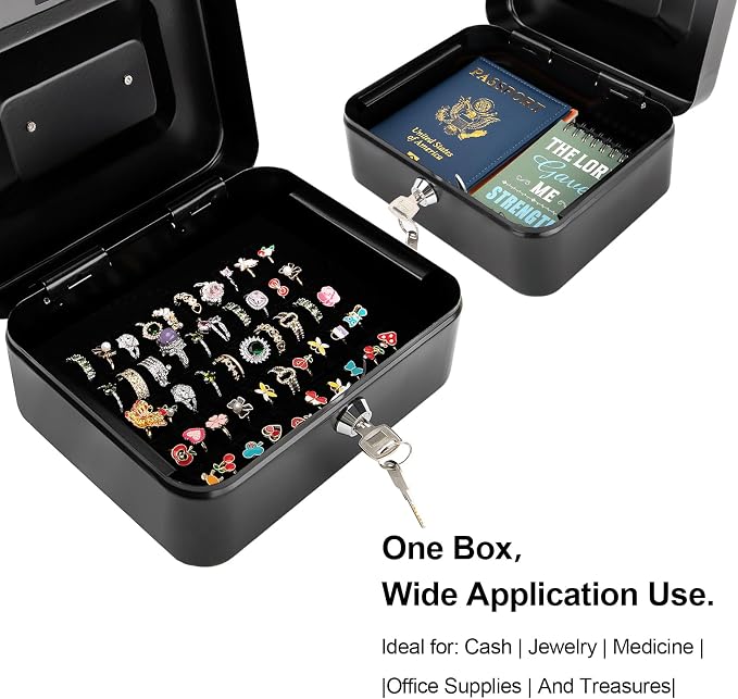 Jssmst Locking Medium Steel Cash Box with Money Tray,Lock Box,Black - Image 5