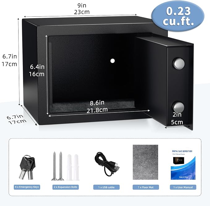 Digital Electronic Money Safe, Steel Security Lock Box with Keypad, Office Hotel Business Jewelry Gun Cash Safe, 0.23 Cubic Feet, 9.06" W x 6.69" D x 6.69" H（black） - Image 2