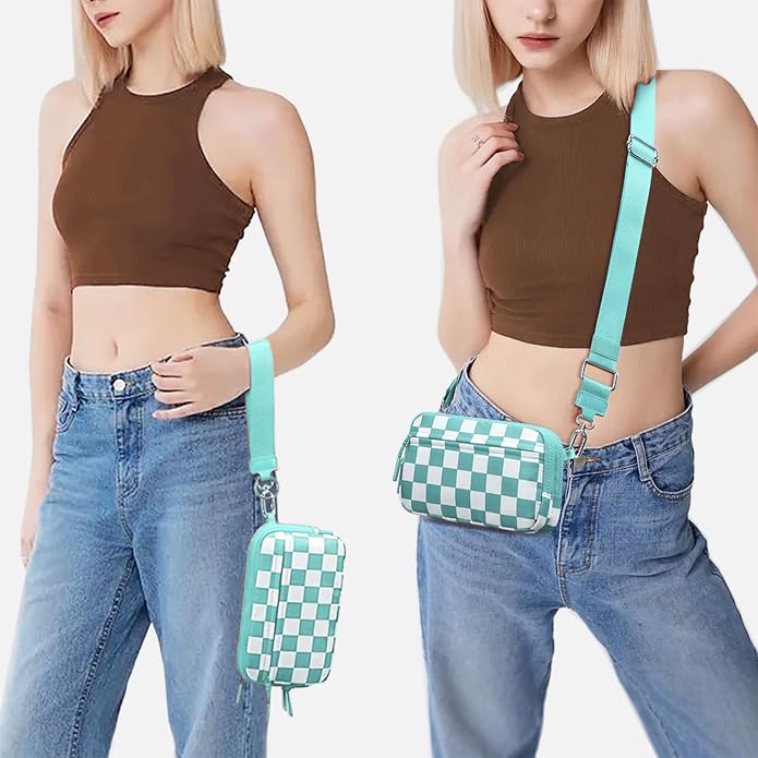 FODOKO Wristlet wallets for Women RFID crossbody bags with 4 Zippers | Checkered quilted nylon with credit card slots, cell phone organizer, and coin purse for travel and everyday carry - Image 2