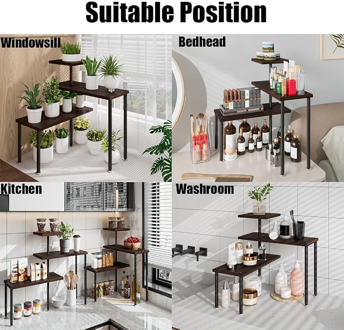 3 Tier Adjustable Countertop Organizer Corner Shelf | Countertop Organizer and Storage Rack for Kitchen, Bathroom, Over Sink, Coffee Bar, Spice Rack, Dresser Table - Image 6