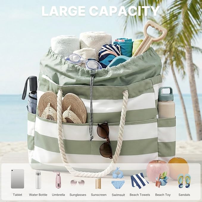 G4Free Canvas Beach Tote Bag Waterproof Sandproof, Large Pool Swim Bag | Foldable Tote for Women, for Travel Grocery Daily - Image 3