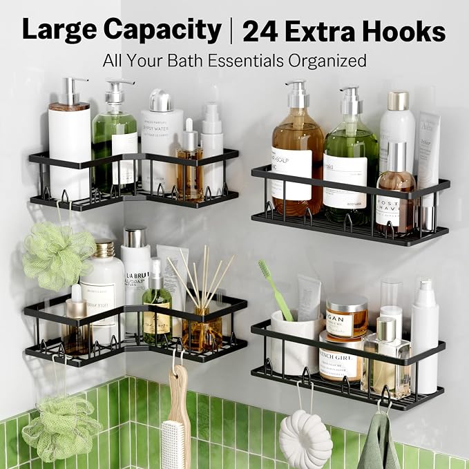 Shower Shelf Corner, 7-Pack Adhesive Shower Caddy, Metal Shower Caddy with Soap Holder, Black Shower Shelves No Drilling Bathroom Caddy for Shower, Home Decor Rv Accessories, Apartment - Image 6