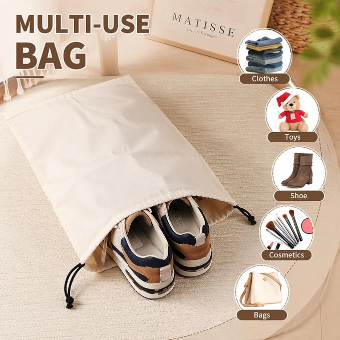 4 Pcs Shoe Bags for Traveling, 13.8" x 12.6" Dust Bags for Shoes with Drawstring for Women and Men, Travel and Home Storage(Beige) - Image 5