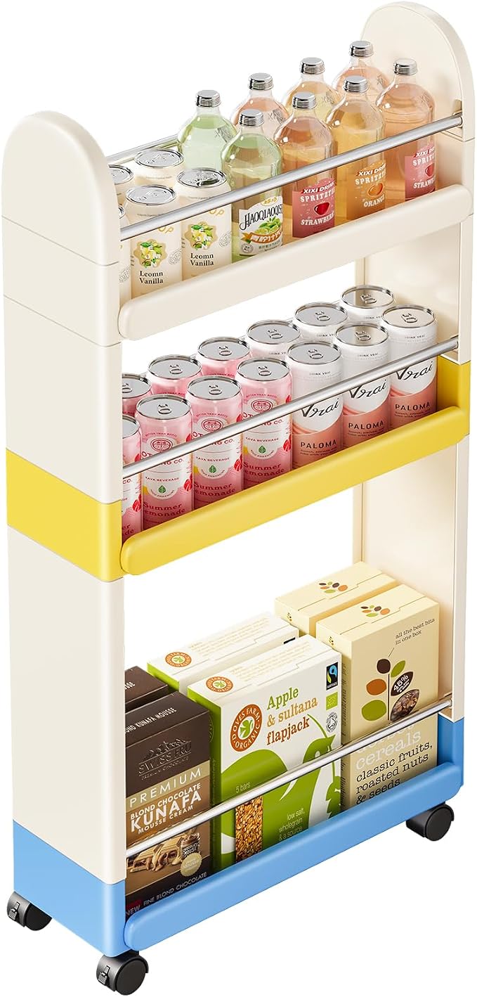 MiaLi 3 Tier Slim Storage Cart with Wheels, 1 PCS Colours Utility Slim Cart with Plastic, Adjustable Size for Laundry Kitchen Bathroom Narrow Places, Easy to Clean, Space Saving (Colours) by Unknown