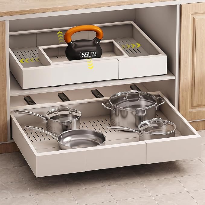 Fokyfok Pull out Cabinet Organizer,Expandable,No Drill,Heavy Duty,Kitchen | 23"-31"Wx17"-24"D,5 Rails,Pull out Drawers,Cabinet Drawers Slide out,Roll out Shelves,Pantry,Bathroom,Adhesive,Adjustable,1PC by Fokyfok