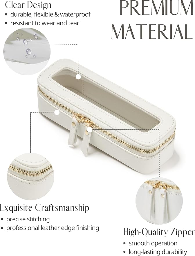 Slim Makeup Brush Bag Travel Clear Toiletry Bag for Women Cute White Make Up Bag for Traveling Cosmetic Bag Organizer Waterproof Tansparent Beauty Makeup Case - Image 3