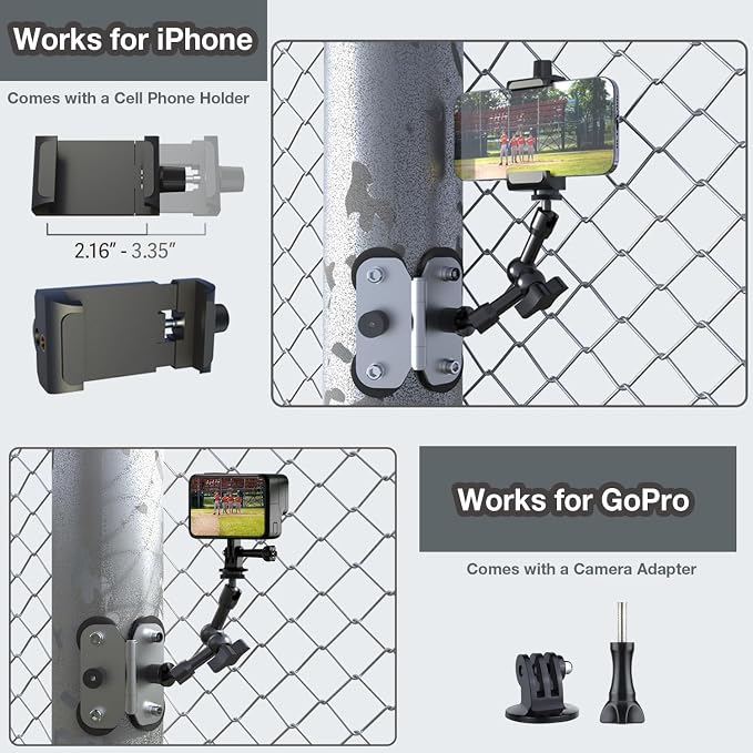 Magnetic Fence Mount - Post Mount for Mevo Start, GoPro, iPhone and Action Cameras, Two 1/4" Points Camera Magnet Holder for Game Changer at Baseball Field - Dual Arm - Image 5