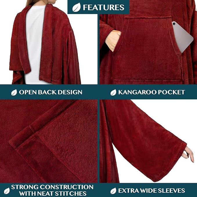 PAVILIA Blanket with Sleeves for Adult Women Men, Soft Warm Wearable Blanket Fleece Wrap Throw, Robe Blanket Gift - Image 2