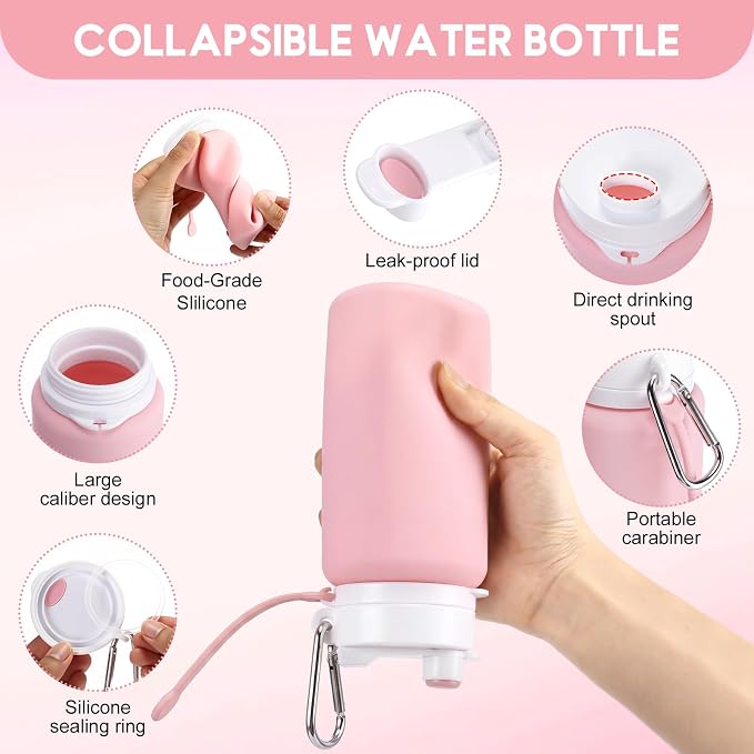 LemonRoad 4 Pcs 19 oz Silicone Collapsible Water Bottle, Multicolored | Portable Foldable Water Bottle, Leakproof, Carabiner, Reusable, Lightweight, for Travel Sport Hiking Camping Cycling Office - Image 3