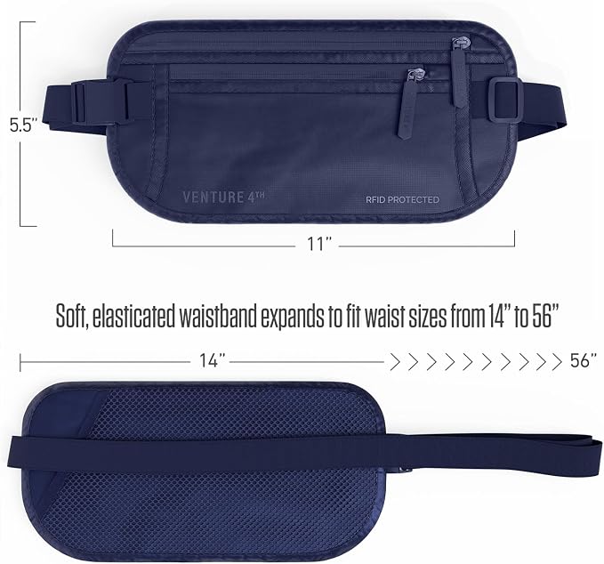 VENTURE 4TH Travel Money Belt, RFID Blocking Passport Holder - Sleek Navy - Image 6