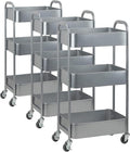 MAX Houser 3-Tier Rolling Utility Cart with Caster Wheels,Easy Assembly, for Kitchen, Bathroom (Silvery-Grey) (Pack of 3) by MAXHouser
