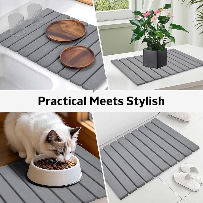 Large Stone Dish Drying Mat for Kitchen Counter, 24"(L)×16"(W) Collapsible Quick Drying Dish Mats, Ultra Absorbent Diatomaceous Earth Mats for Bottles, Match Any Countertop - Image 7