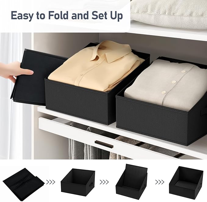 DIMJ Closet Storage Bins 12 Pack - Fabric Storage Baskets for Shelves, Collapsible Clothes Organizer with Handles, Trapezoid Shelf Organization Storage Cubes for Purse, Toys, Books, Towel, Clothes - Image 4
