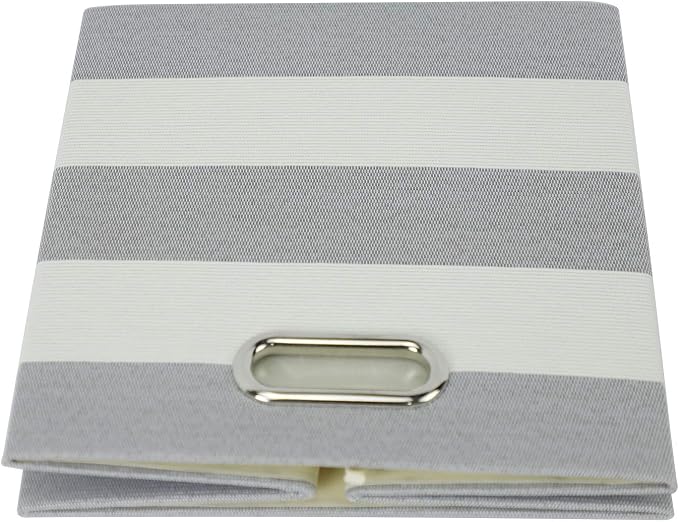 11x11 Storage Cubes Collapsible Fabric Bins Set of 4,Grey-white Striped | Fabric Storage Drawers Cubby Organizer Bins Striped Container for Organizing Home Office Wardrobe Closet Shelf - Image 6