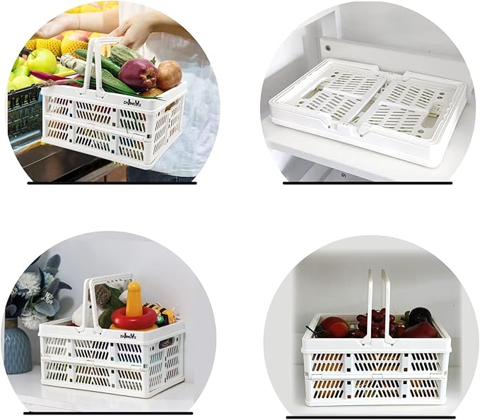 ZHJINGYU crates for storage,plastic baskets for organizing,collapsible shopping basket,foldable crate with Handles,collapsible storage crate,car basket,for Kitchen,Bathroom,Medicine (White, S) - Image 6
