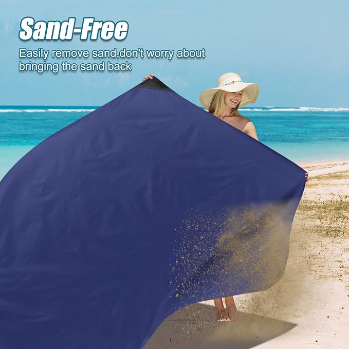 Odoland Sandproof Beach Blanket, Waterproof Portable Mat with Carry Pouch | 71“x63” Quick Drying & Foldable Lightweight Sand Free Beach Mat Tarp for Hiking, Camping, Travel, Blue - Image 8
