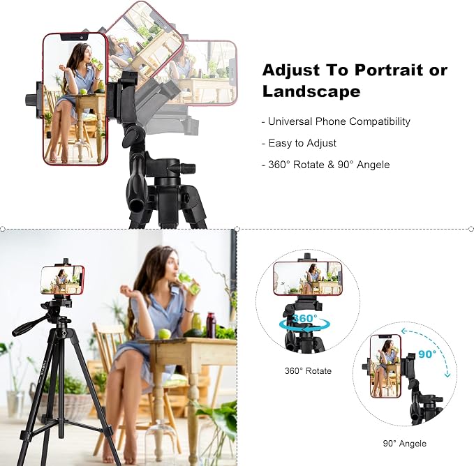 55" Phone Tripod, PHOPIK Aluminum Extendable Tripod Stand with Shutter, Carrying Bag, Compatible with iPhone/Android/Sport Camera&Insta 360 x5 Perfect for Video Recording/Selfies/Live Stream/Vlogging - Image 2