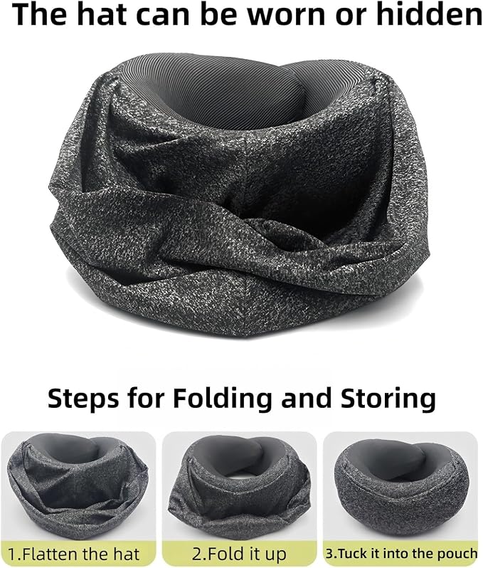 Travel Neck Pillow with Extra Large Hood Rollable Airplane Hooded Neck Pillow with Memory Foam Filling and Removable, Skin-Friendly Cover with a Carrying Pouch (Cationic) - Image 4