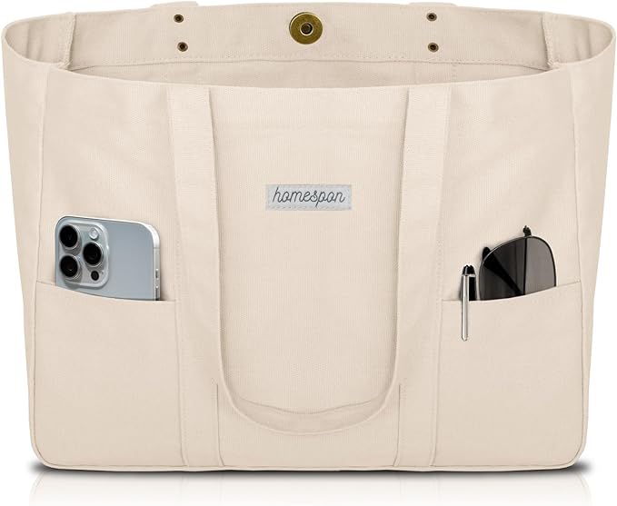 HOMESPON Large Canvas Tote Bag, Magnetic Work Laptop Pack for Women | Everything Bag, Multi Pockets, Internal Laptop Sleeve by HOMESPON