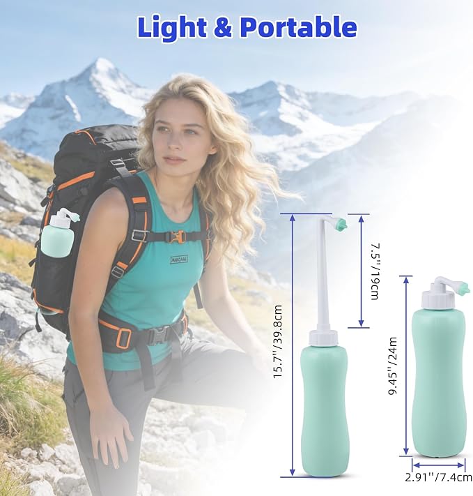 Hibbent Portable Bidet Sprayer and Travel Bidet with Hand Held Bottle for Personal Cleansing, Extended Nozzle Spray for Childbirth, Personal Hygiene, Outdoor, Camping with Travel Bag- 22oz/ Green - Image 8