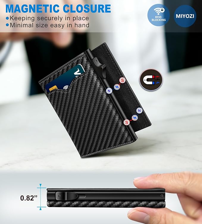 Wallet for Men,with Cash Pocket 2 ID Window 9-13 Cards,Metal Case Smart Slim Pop Up Credit Card Holder Flip with Magnetic Closure RFID Blocking Trifold wallet with Gift Box - Image 3