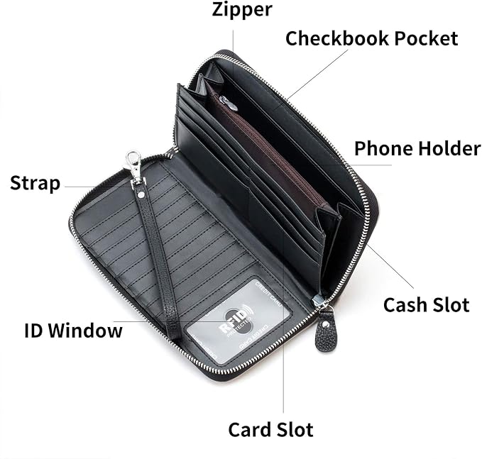 Moflycom Womens Wallet RFID Blocking Genuine Leather Multi Credit Card Large Capacity Zip Around Clutch Travel Purse Wristlet - Image 3