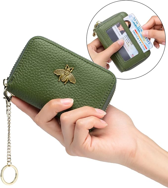imeetu RFID Credit Card Holder, Small Card Wallet Women, Leather Card Case | Genuine Leather Women's Card & id Cases, Change Coin Purse with Zipper Keychain id Window, 20 Colors & 3 Styles, Daily, Gifts - Image 8