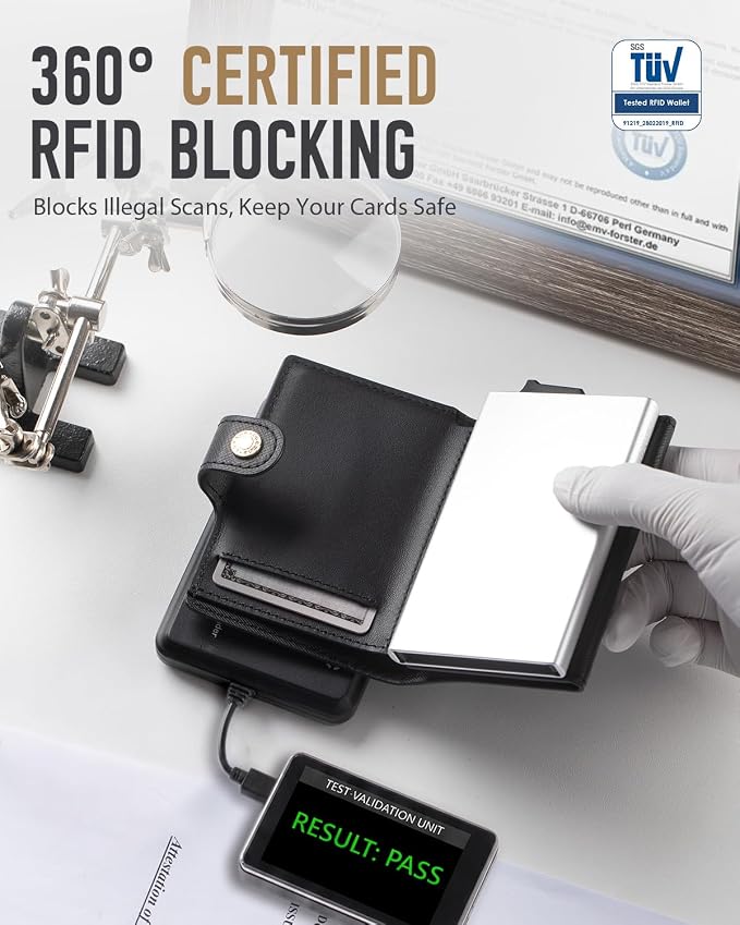 Women Wallet RFID Blocking Wallet for Women, Slim Small Size, Top Grain Leather, Pop up Credit Card Holder, Trifold, Minimalist, Black Saffiano 9-11 Cards Capacity ID Window Cash Pocket,Gift for Her - Image 3