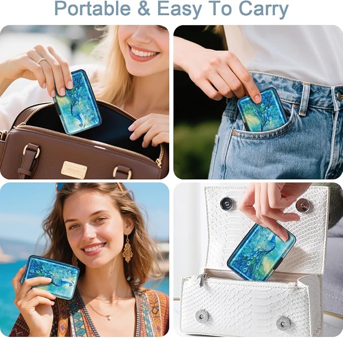Coco Rossi Credit Card Holder RFID Aluminum Small Mini Wallet Women | Metal Wallet, Business Cards Holder, ID Case, Slim Sleeves, Womens Girls Gift, Carry Proof Wallets for Travel, Peacock - Image 7