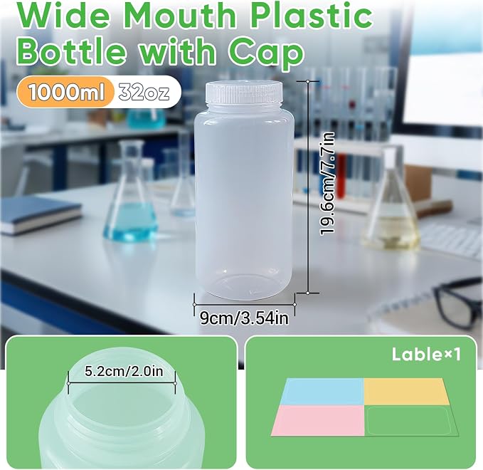 DEMORA 32 oz Plastic Bottles with Lids, Airtight Refillable Wide Mouth Travel Bottles for Toiletries, PP Food Grade Plastic Containers for Liquids Pill Water Sample Lab Reagent (Clear, 2 Pcs) - Image 8