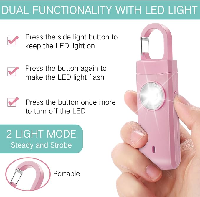 Tellegloww 6 Pcs 130 dB Personal Safety Alarm for Women, Personal Alarm Keychains Loud Siren with LED Strobe Light & Low Battery Notice Rechargeable Self Defense Keychain for Mom(Macarons,Snap) - Image 4
