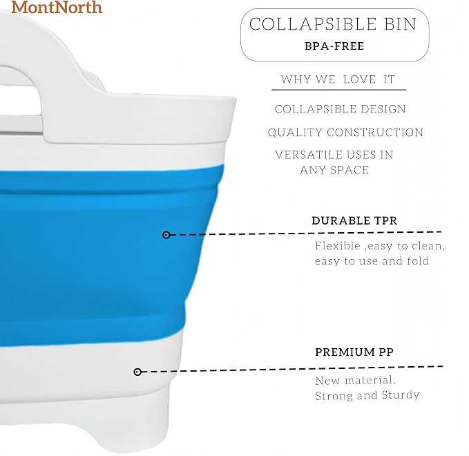 Collapsible Wash Basin 9L, Foldable Dish Tub with Drain Plug, Portable Collapsible Dish Basin, Camping Sink for Washing Dishes, Laundry & Kitchen Use (Blue) - Image 5