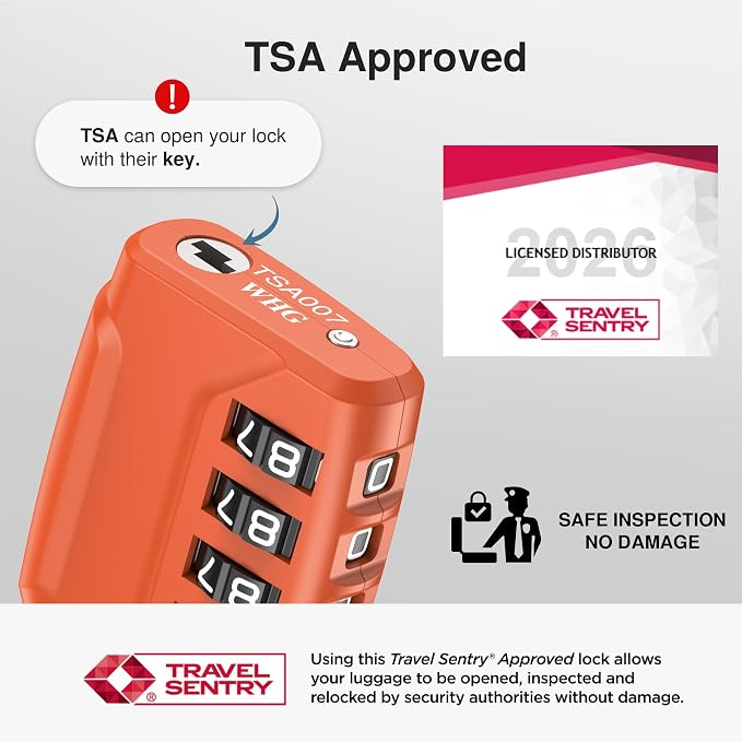 Puroma 2 TSA Approved Luggage Locks 4 Digit Code Cable Lock Robust Orange | Resettable, Flexible Cable, Zipper holes, Zinc Alloy, Bright Color, Large White Numbers, Suitcase Train Travel, laptop bag - Image 2