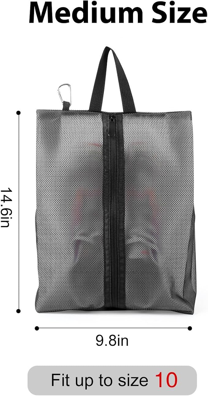 2 Pack Shoe Bags for Travel, Sneaker Bags, Waterproof Travel Shoe Bags with Zipper for Packing, Golf Shoe Dust Bags for Man and Women, Medium, Black - Image 2