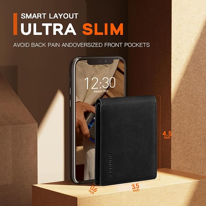 RUNBOX Wallet for Men Slim Leather Bifold RFID Blocking Minimalist Front Pocket Design with Gift Box | Minimalist Front Pocket Design, Holds 8 Cards, RFID Protection, Gifts for Men on Birthdays, Father’s Day, and Christmas - Image 2