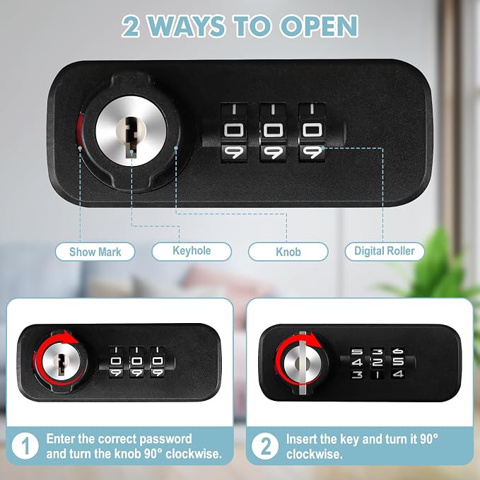 KYODOLED Fireproof Lock Box for Documents, Dual Combination and Key Lock Security with Carrying Handle, Metal Strong Safe Box to Keep Personal Items,Documents, Exterior 12.6" x 8.3" x 3.58", Black - Image 3