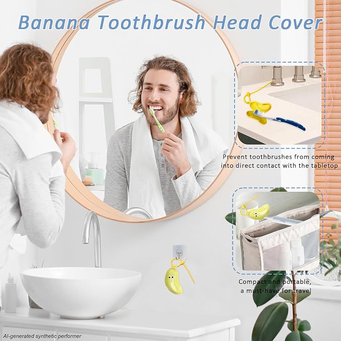 Banana-Shaped Travel Toothbrush Case, 2-in-1 Toothbrush Protector Cover with Built-in Toothpaste Dispenser & Hanging Rope, Fits Most Electric/Manual Brush Heads for Vacation, Camping - Image 6