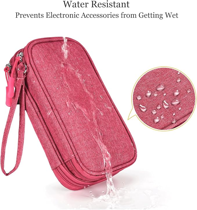 CAAORDKSO Electronic Organizer Travel Case Storage Bag, Universal Electronics Accessories Case Portable Travel Bag for Women, Cable, Cord, Charger, Phone, Power Bank, Earphone (Rose Red, Large) - Image 2