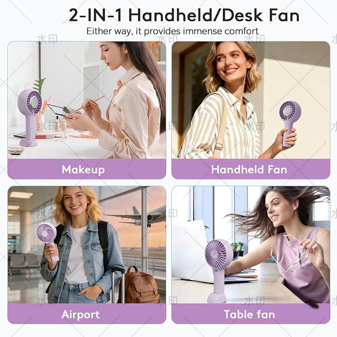 ZOZOO Portable Fan, USB Rechargeable 5 Speed Handheld Fan,LED Display &High Power Motor Table Fan, 2 IN 1 Quiet Strong personal fans for Travel,Camping,Beach Concert (Purple) - Image 5