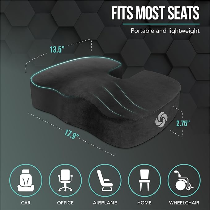 Samsonite Memory Foam Seat Cushion – Ergonomic Cushion for Office Chair, Tailbone Pressure Pad, Coccyx Support for Sciatica, Supportive Seat for Car, Desk, and Gaming Chairs, Black - Image 6