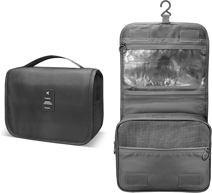 Lcsmaokin Large Capacity Travel Toiletry Bag with Hanging Hook for Men and Women Waterproof Travel Bathroom Storage Bag for Brushes Set,Mens Bathroom Bag Accessories-Black - Image 2
