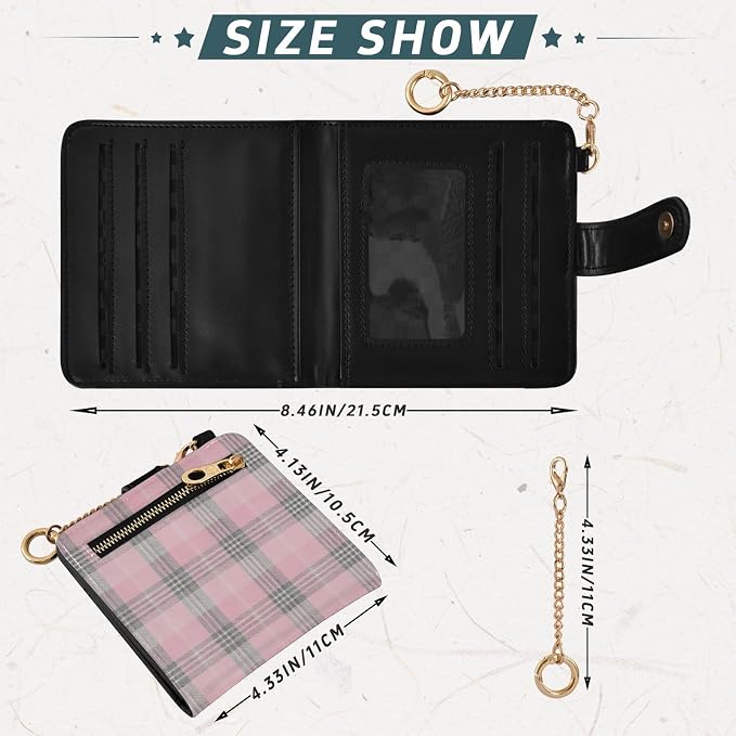 Pink Black Plaid Women's Wallets RFID Blocking,Credit Card Holder Bifold Wallet,Slim Card Cases,PU Leather Travel Wallet for men Girls - Image 3
