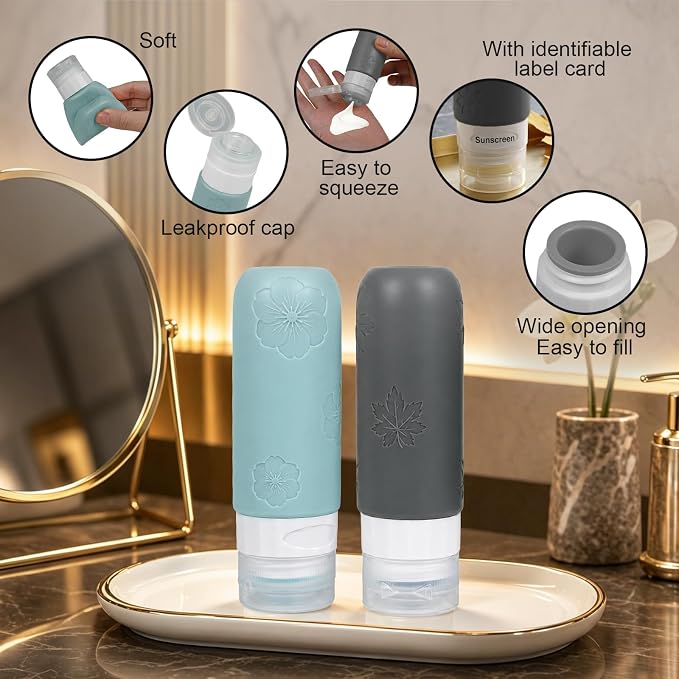 16 Pack Travel Bottles for Toiletries, Silicone TSA Approved-Containers for Toiletries,3oz Silicone Travel Bottles Set Leak Proof Refillable Liquid,Shampoo and Conditioner Travel Toiletry Bottles Grey - Image 6