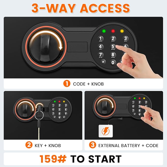 35-Min 1700°F Fireproof Safe for Home Documents, 27.6" Tall Large Safe Box | 64LBS Heavy-Duty Safe with Alarm System and Sensor LED Light, Fire Safe for Office Security - Image 7