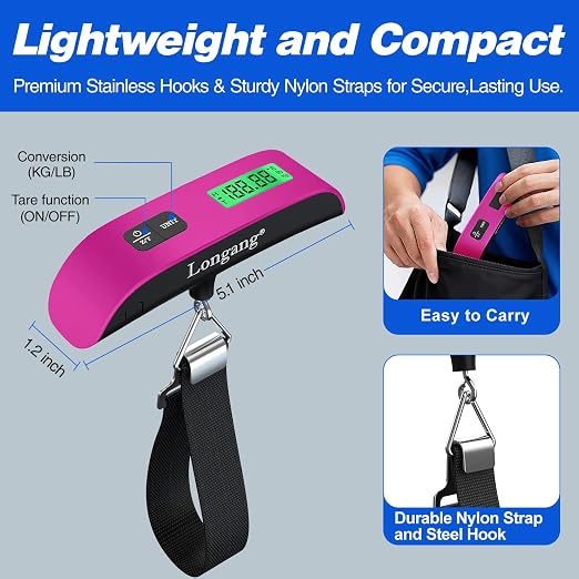 Digital Hanging Luggage Scale with Backlit for Travel, Portable Handheld Suitcase Weight Scale with Hook, 110 Pounds, Battery Included - Image 3
