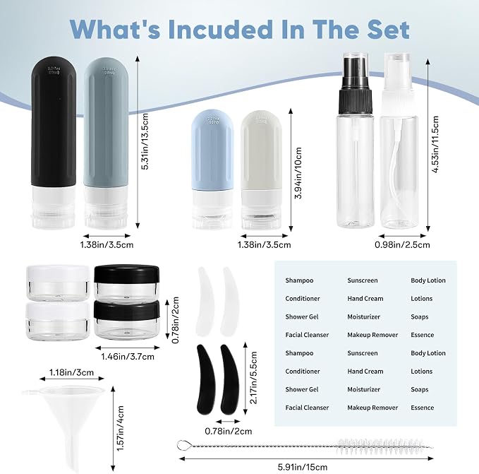 Travel Bottles for Toiletries 18Pack Containers Travel Size Toiletries | TSA Approved Leak Proof Refillable Liqus Shampoo And Conditioner travel Essentials toiletry Bottles Black - Image 2